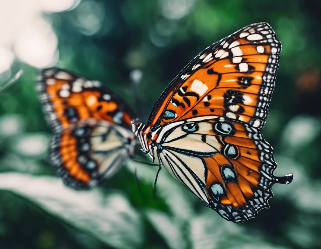 Photographie macro de deux espèces de papillons présentant des motifs d'aile similaires, sur un flou de feuillage vert en arrière-plan.