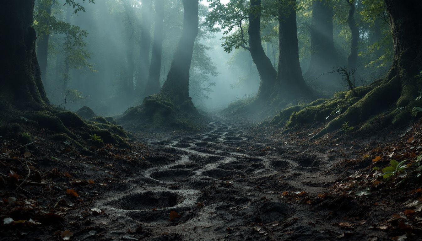 Traces de sanglier marquant le sol forestier.