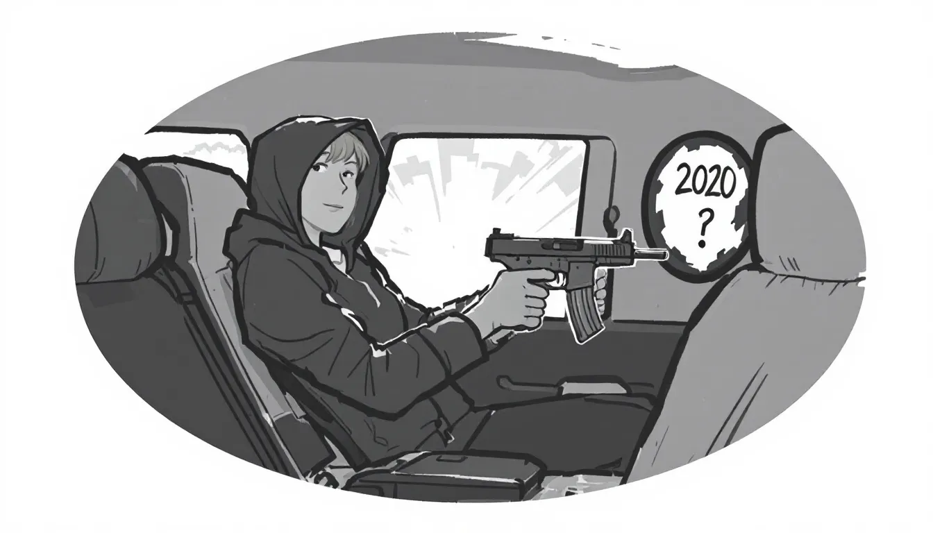 Pistolet d'airsoft posé sur le tableau de bord d'une voiture.